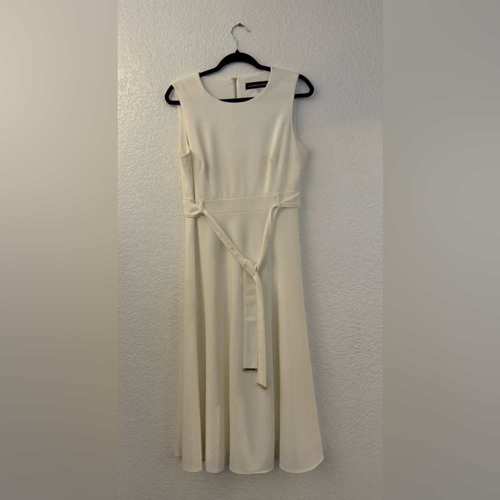 Andrew Marc Cream Halter Sheath Dress